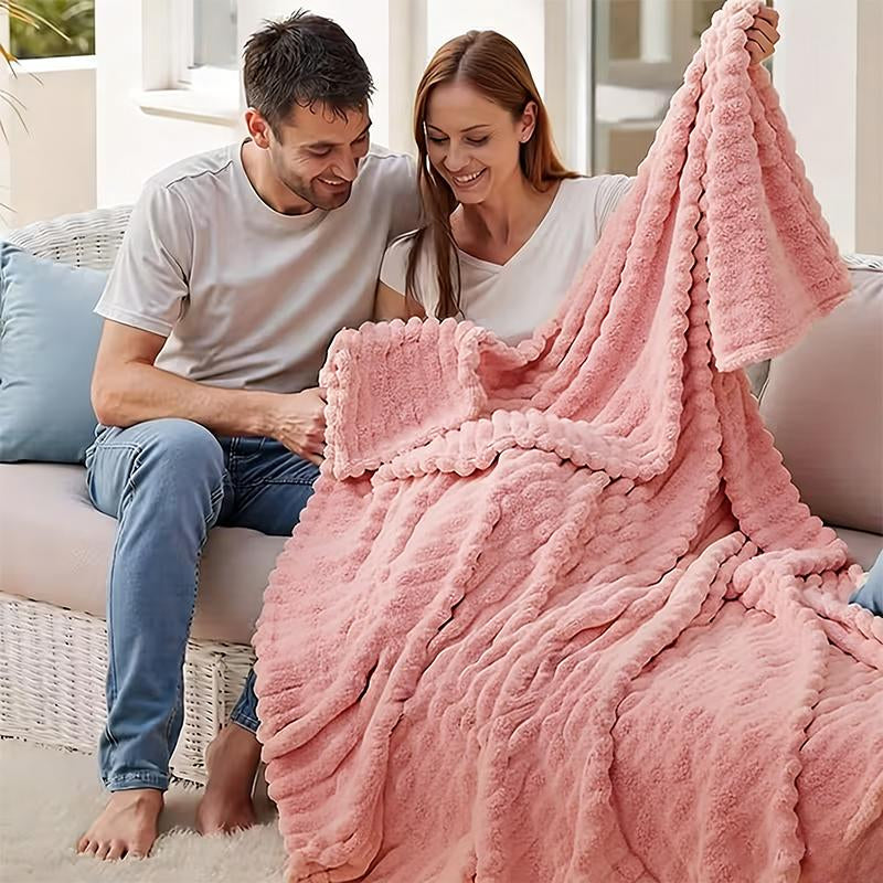 UFIST Cozy Solid-Color Flannel Blanket, Ultra-Soft Imitation Rabbit Fur Throw, Warm Multipurpose Companion for Office Bed Camping Travel Naps, All-Season Gift Blanket