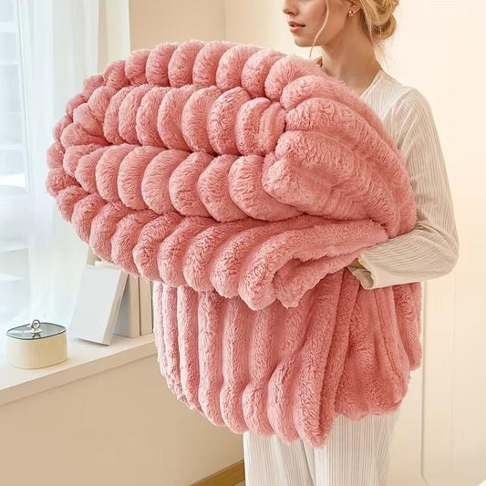 UFIST Cozy Solid-Color Flannel Blanket, Ultra-Soft Imitation Rabbit Fur Throw, Warm Multipurpose Companion for Office Bed Camping Travel Naps, All-Season Gift Blanket