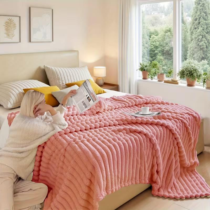 UFIST Cozy Solid-Color Flannel Blanket, Ultra-Soft Imitation Rabbit Fur Throw, Warm Multipurpose Companion for Office Bed Camping Travel Naps, All-Season Gift Blanket