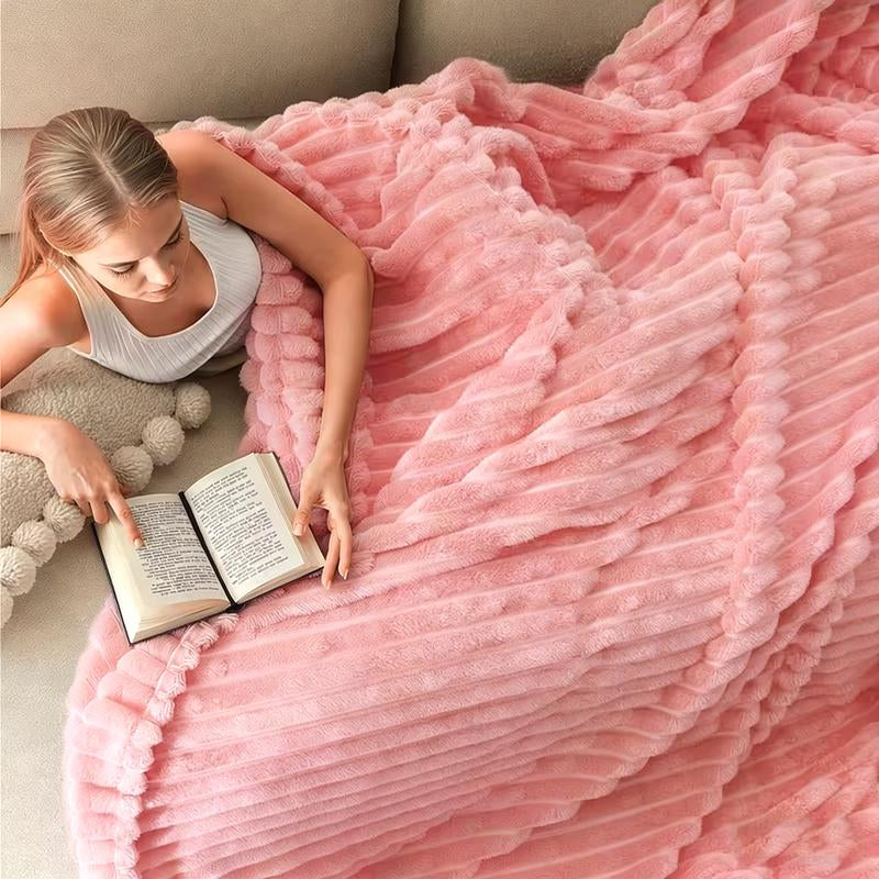 UFIST Cozy Solid-Color Flannel Blanket, Ultra-Soft Imitation Rabbit Fur Throw, Warm Multipurpose Companion for Office Bed Camping Travel Naps, All-Season Gift Blanket